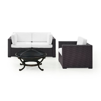 Biscayne 4pc Outdoor Wicker Conversation Set with Fire Pit - White - Crosley