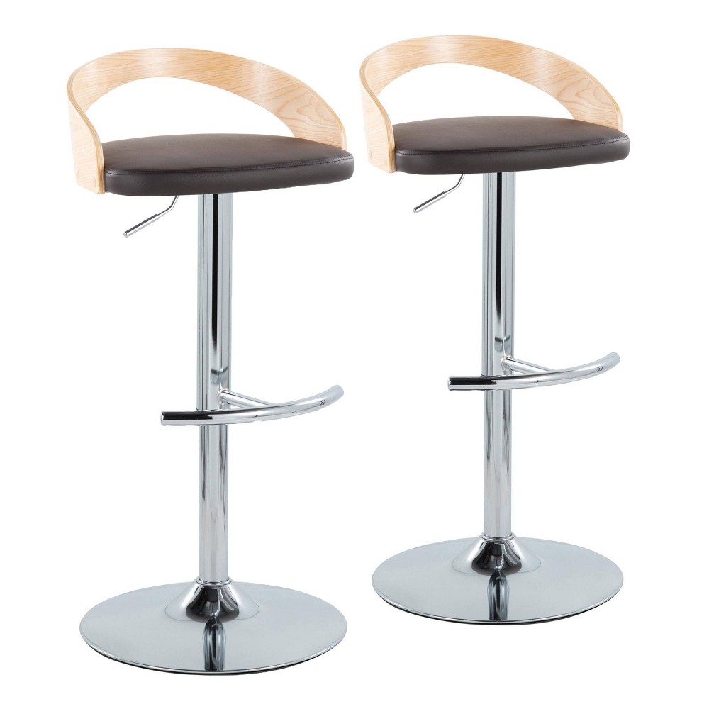 Photos - Storage Combination Set of 2 Grotto Adjustable Barstools Natural/Brown - LumiSource