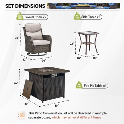 Gymojoy  Outdoor 5 Inch Gliders Chairs with Fire Pit Table Patio Funiture