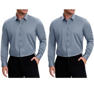 INSPIRE CHIC Men's Point Collar Long Sleeve Button Down Solid Color Formal Dress Shirts 2 Packs - 1 of 4