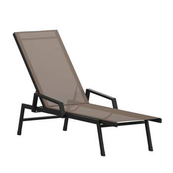 Flash Furniture Brazos Adjustable Chaise Lounge Chair with Arms, All-Weather Outdoor Five-Position Recliner