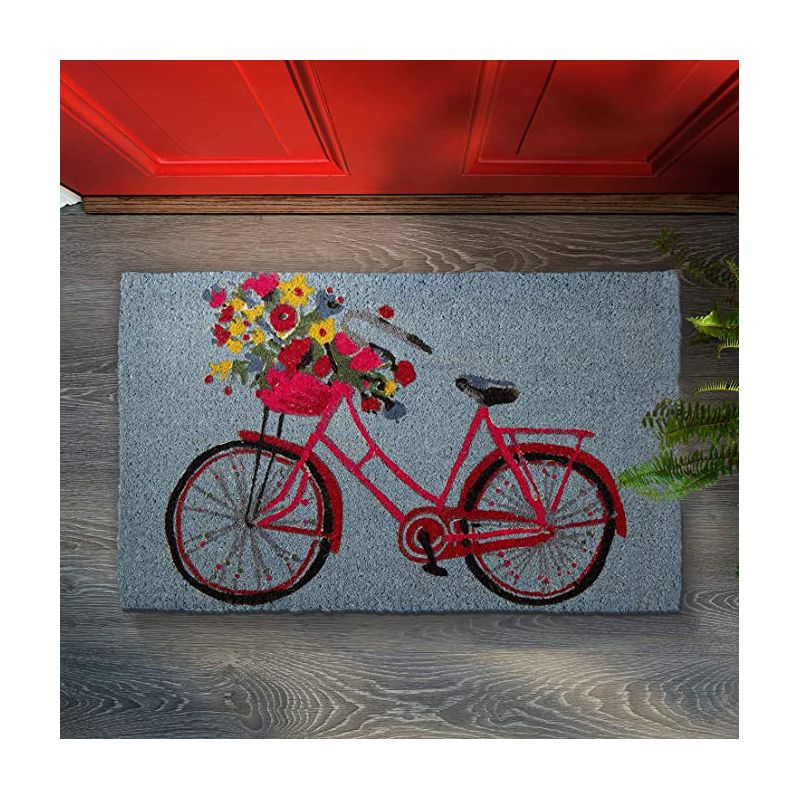 tagltd 1'6"x2'6" Bike Rider Coir Rectangle Indoor and Outdoor Coir Door Welcome Mat Red Bike on Blue Background, 4 of 10