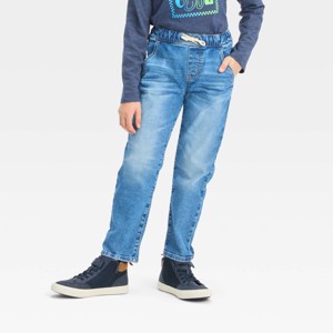 Boys' Super Stretch Relaxed Tapered Pull-On Pants - Cat & Jack™ Medium Wash 7 - 1 of 3