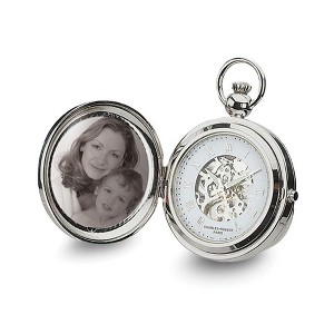 Black Bow Jewelry Charles Hubert Chrome Finish Brass Photo Insert 48mm Pocket Watch - 1 of 4