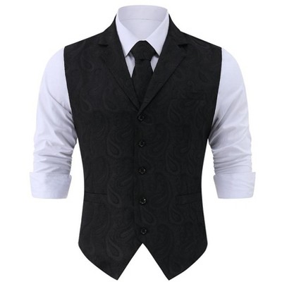 Men's Paisley Suit Vest and Tie Set Classic Floral Necktie Square Gothic Waistcoat for Tuxedo