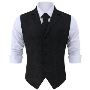 Men's Paisley Suit Vest and Tie Set Classic Floral Necktie Square Gothic Waistcoat for Tuxedo - 1 of 4