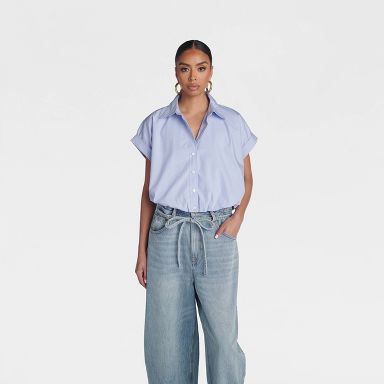 KBB by KAHLANA Women's 'The Cropped Collar Top' - Blue XXS