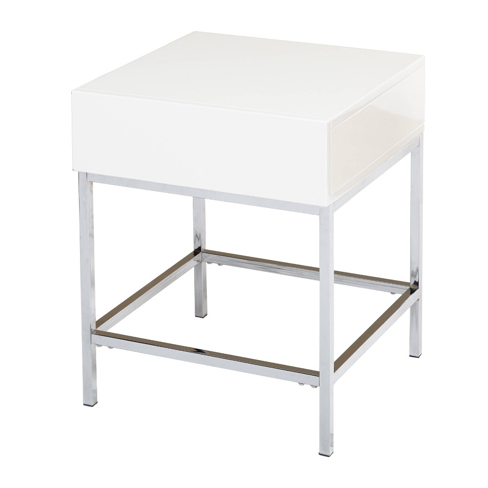 Buylateral Lewis Modern End Table White: High-Gloss MDF, Sturdy Metal Frame, 23.8" Height