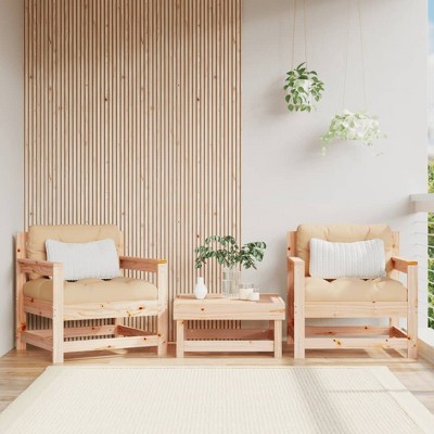 vidaXL Patio Chairs with Cushions 2 pcs Solid Wood Pine