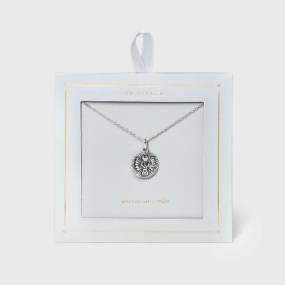 Round Angel with Heart Medallion Pendant Necklace - Silver