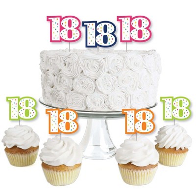 Big Dot of Happiness 18th Birthday - Cheerful Happy Birthday - Dessert Cupcake Toppers - Eighteenth Birthday Party Clear Treat Picks - Set of 24