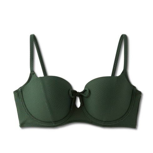 Shade & Shore Tie-Front Keyhole Pique Textured Bikini Top Dark Green Size  34DD - $30 - From Daniele