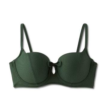 Women's Light Lift Tie-Front Keyhole Pique Textured Bikini Top - Shade & Shore™ Dark Green