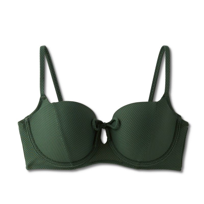 Women's Light Lift Tie-Front Keyhole Pique Textured Bikini Top - Shade & Shore™ Dark Green, 1 of 10