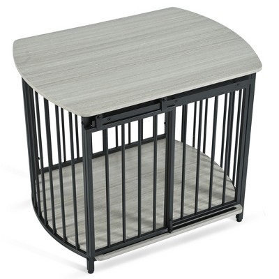 FURNIinspire Pet Crates and Houses, Dog Crate Furniture with Sliding Doors and Storage Shelves for Small Medium Size, Gray, 31.5"*23.03"*25.87"
