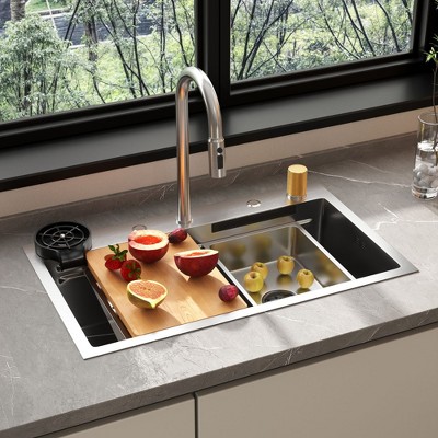 FUFU&GAGA Stainless Steel Kitchen Sink with Waterfall Design & Multifunctional Faucet - Multi - Functional, Modern Kitchen Solution