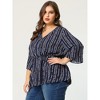 Agnes Orinda Women's Plus Size V Neck 3/4 Sleeve Boho Striped Peplum Babydoll Blouses - 4 of 4