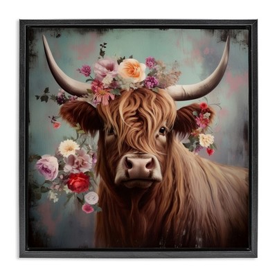 Stupell Industries Cow with Vintage Florals, 25" x 25"