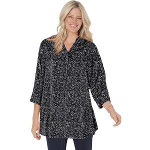 Woman Within Rayon 7-Day Three-Quarter Sleeve Tab-Front Tunic - 1 of 4