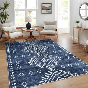 Acekool 6x9 Washable Area Rug, Soft Low Pile Non-Slip Geometric Accent Carpet, Foldable, Red for Bedroom, Dining Room, Nursery - 1 of 4