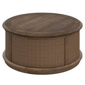 Round Rattan Drum Lift Top Coffee Table End Table Side Table for Living Room Storage Space Dark Brown - 1 of 4