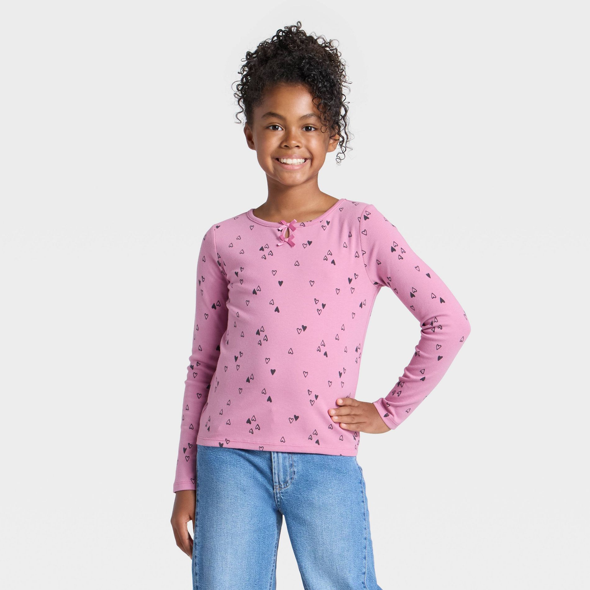 Girls' Long Sleeve Printed Ribbed T-Shirt - Cat & Jack™