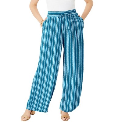 Roaman's Women's Plus Size Crinkle Wide-Leg Pant