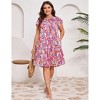 Coolmee Women's Plus Size Casual Dresses Crew Neck Short Sleeve Pleated Hem Dresses Multicolor Printed Summer Flowy A Line Midi Dresses 4XL Purple - 4 of 4