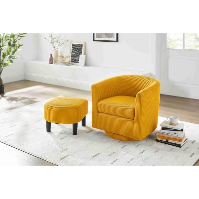 CAVINAS Corduroy Fabric Swivel Accent Chair with Ottoman,Modern Upholstered Swivel Arm Chairs,Reading Chairs for Living Room