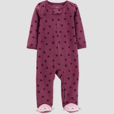 Image of Carter's Just One You®️ Baby Girls' Heart Fleece Footed Pajama - Purple 3M