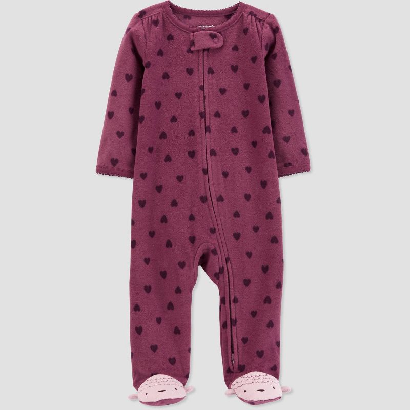 Carter's Just One You®️ Baby Girls' Heart Fleece Footed Pajama - Purple, 1 of 6