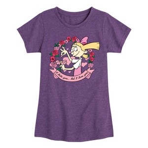 Girls' - Hey Arnold! - Valentine's I Love You Fitted Short Sleeve Graphic T-Shirt - 1 of 4