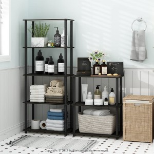 Furinno 4-Tier Ladder Decorative Bookshelf Open Multipurpose Shelf Display Rack Bathroom Kitchen Entryway Storage Shelves,Espresso/Black - 1 of 4