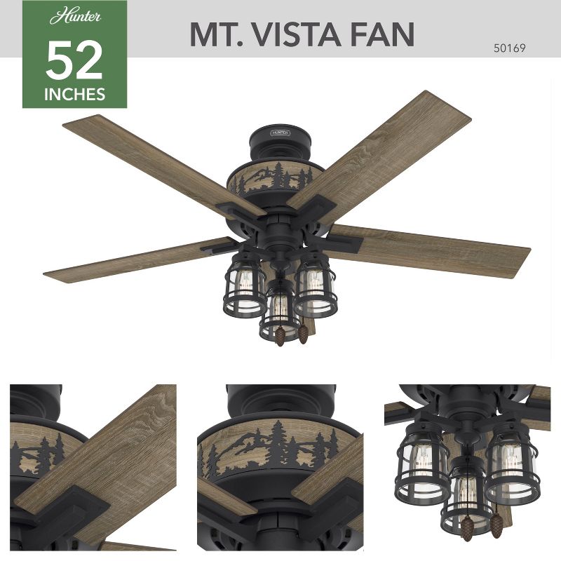 52&#34; Vista Iron Ceiling Fan with Light Kit and Pull Chain (Includes LED Light Bulb) Natural Black - Hunter Fan, 3 of 11