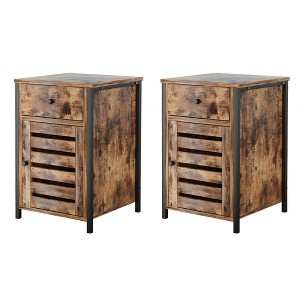 Costway 2PCS Nightstand W/ Drawer Cabinet Adjustable Shelf Industrial Side Table Rustic - 1 of 4