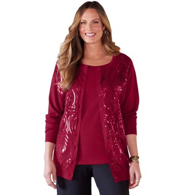 Catherines Sequin Jewel-Neck Cardigan