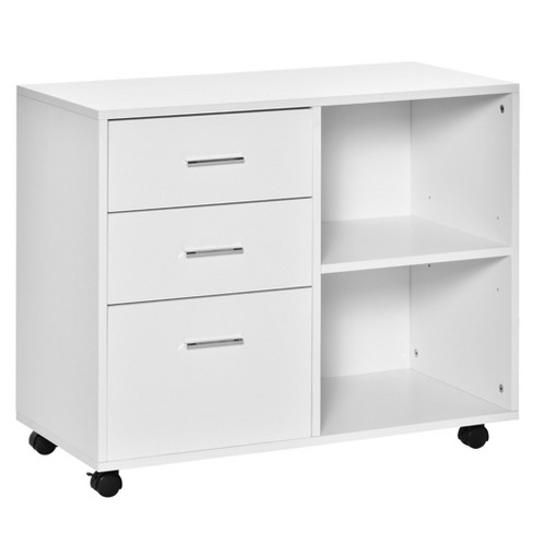 Wood 3 Drawer File Cabinet with Lock, Lateral Rolling File Cabinet with  Shelves