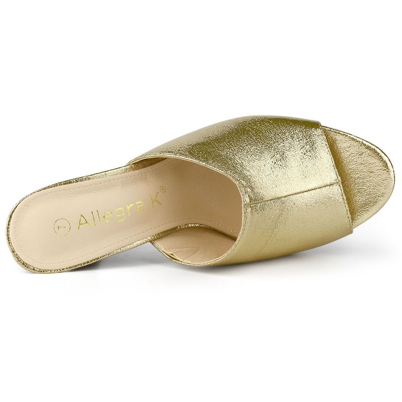 Allegra K Women's Open Toe Mules Chunky Metallics Heels Slide Sandals, 6 of 9