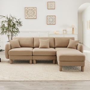 VASIP Boucle Fabric 3-Seater Sofa, Shell-Shaped Armrests & Self-Wrapped Cylindrical Legs, for Living Room & Apartment,Beige - 1 of 4