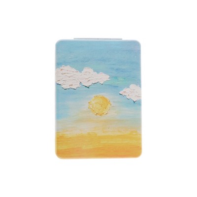 Unique Bargains Rectangular Hand-drawn Makeup Mirror Blue Yellow 1 Pc