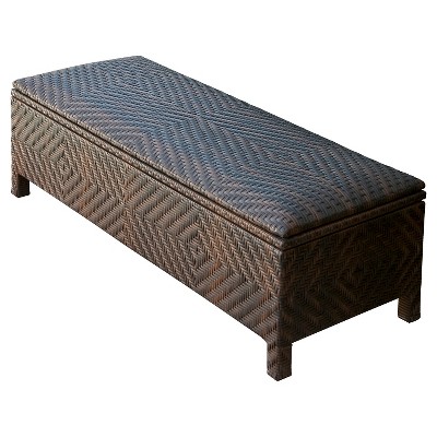 Santiago Wicker Patio Storage Ottoman - Brown - Christopher Knight Home