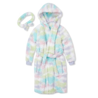 Lands' End Kids High Pile Plush Hooded Robe and Headband