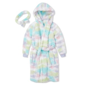 Lands' End Kids High Pile Plush Hooded Robe and Headband - 1 of 3