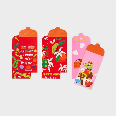 6ct Lunar New Year Red Envelopes - Red/Pink