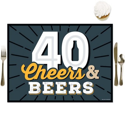 Big Dot of Happiness Cheers and Beers to 40 Years - Party Table Decorations - 40th Birthday Party Placemats - Set of 16