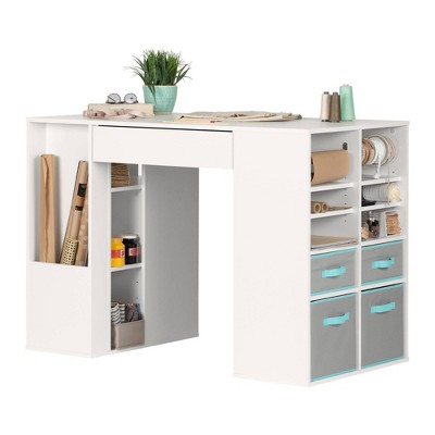 Costway White Folding Sewing Craft Table With Storage Shelves Cabinet  Lockable Wheels : Target