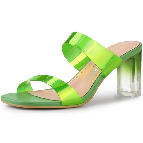 Allegra K Women's Colorful Straps Clear Heels Chunky Heel Clear Sandals  Green 9