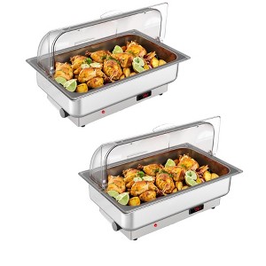 Electric Chafing Dish, Buffet Food Warmer 2 Pack - Stainless Steel Roll Top Electric Chafer Set with PC Covers for Party, Wedding, Banquet - 1 of 4