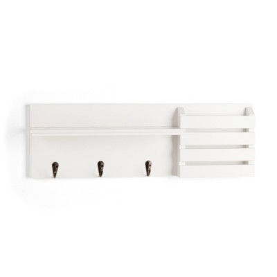 Danya B. Utility Shelf with Pocket and Hanging Hooks - White