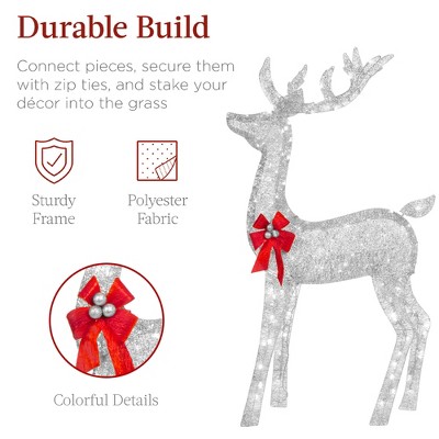 Silver 6.5ft LED Lighted Christmas Deer Family Set for Indoor/Outdoor